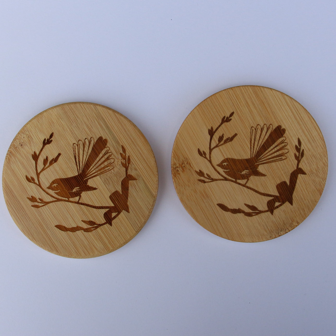 Fantail Engraved Bamboo Bottle Opener Coaster - Set 2